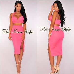 Hot Pink Plunging V Neck Set